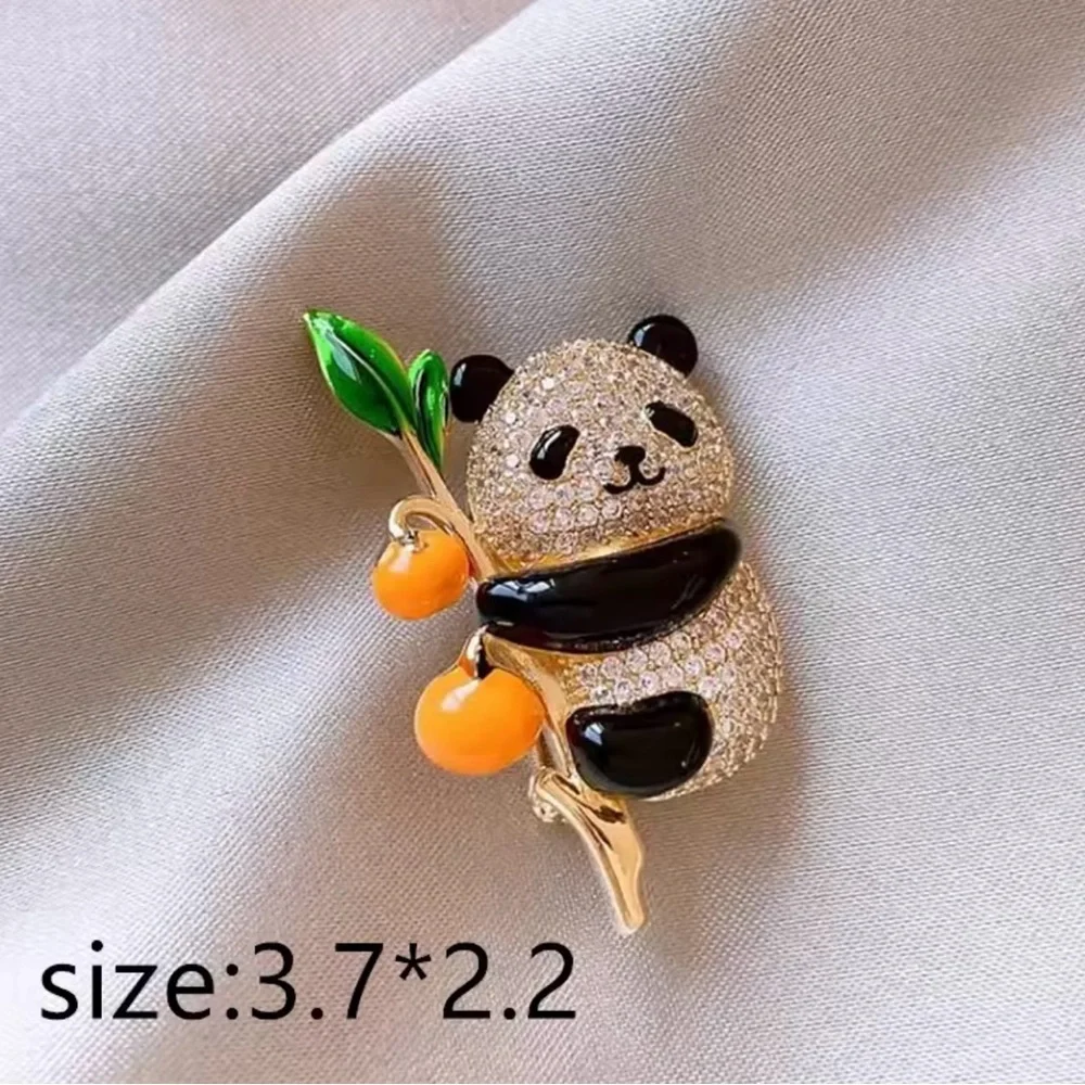Adorable Panda Brooch with Orange Pin